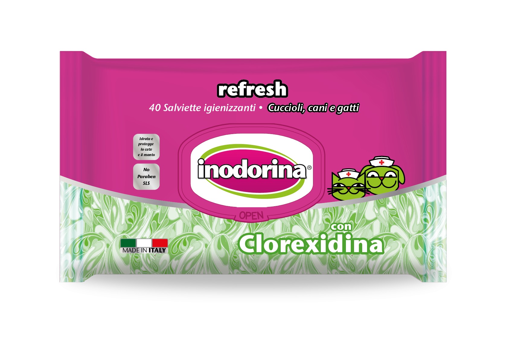 inodorina toallita Refresh Clorhexidina 40 pz   Gato,Perro Inodorina