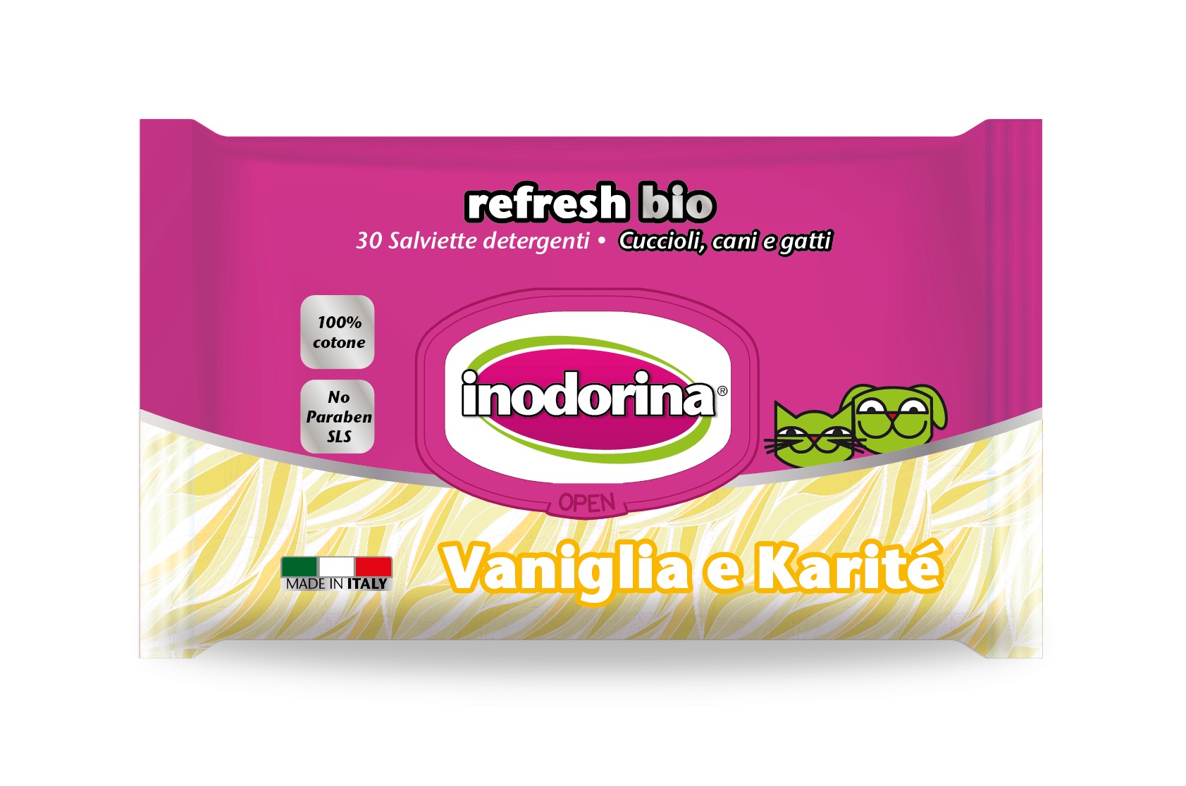 Inodorina Toallita Refresh Bio Vainilla-Karité 30p   Gato,Perro Inodorina