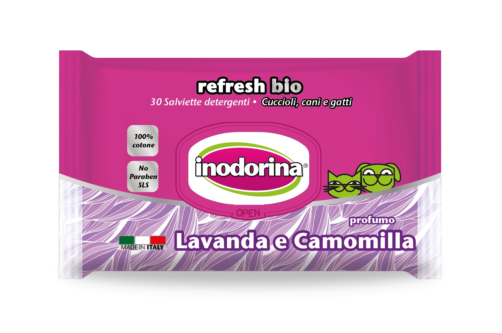 Inodorina Toallita Refresh Bio Lavanda-Manzanilla 30pz   Gato,Perro