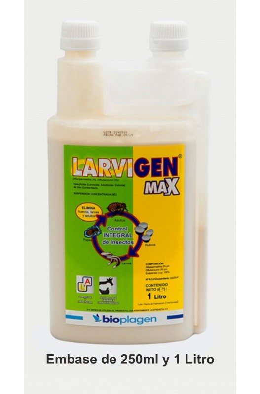 LARVIGEN MAX 1 Litro (para 100 lts./agua) Larvicida-Insecticida-ovicida uso zoosanitario. Bioplagen